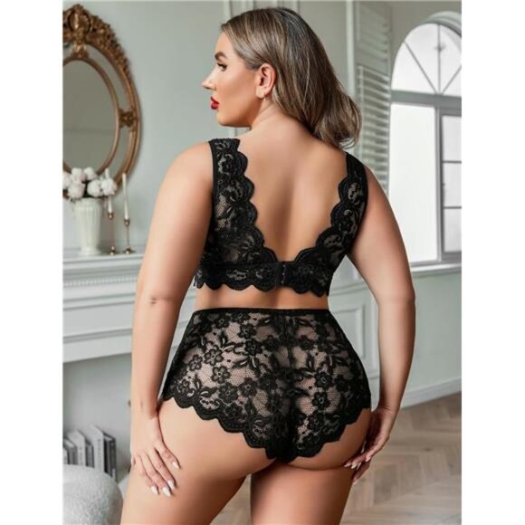 Luxe Plus Size Lingerie Set: Sexy Lace Halter Bralette & High-Waist Panty NWT - Picture 5 of 7